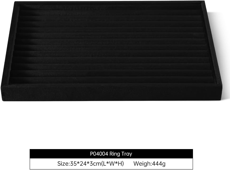 Velvet Ring Display Tray, Stackable Muilt Slot Rings Ear Stud Storage Tray, Drawer Insert Jewelry Accessories Organizers Plate (Black)