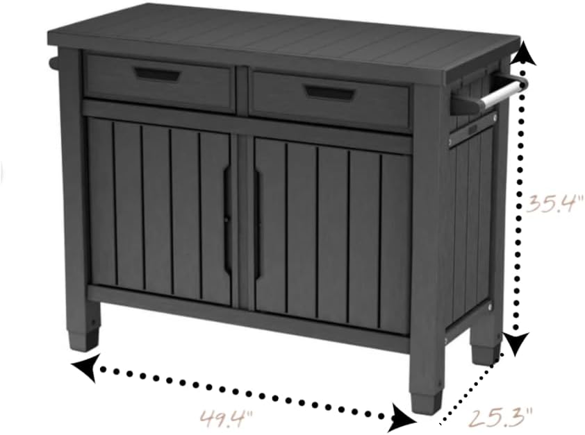 Outdoor Storage Cabinet with Drawers, Entertainment Buffet Table, Graphite Gray, 49.4" W x 35.4" H x 25.3" D