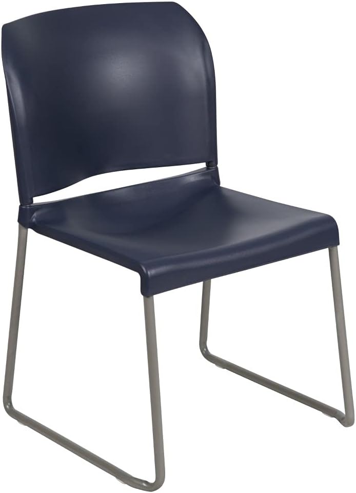 Flash Furniture HERCULES Series 880 lb. Capacity Navy Full Back Contoured Stack Chair with Gray Powder Coated Sled Base
