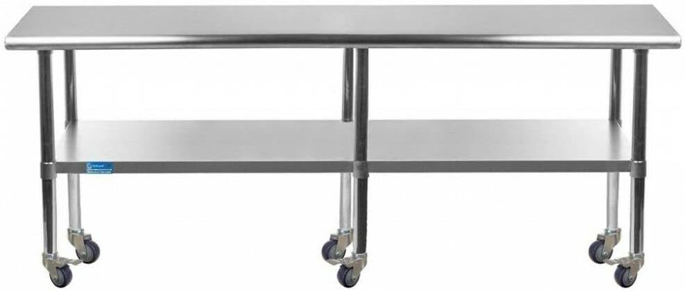 AmGood 96" Long x 36" Deep Stainless Steel Table with Casters