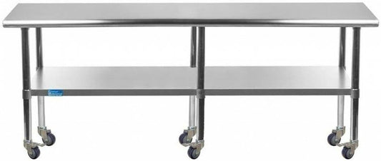 AmGood 96" Long x 36" Deep Stainless Steel Table with Casters