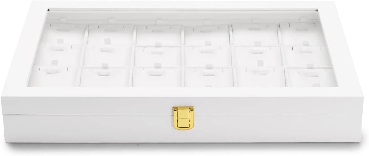 Oirlv White Jewelry Organizer Box with Acrylic Lid Ring Display Storage Case Jewelry Box for Women