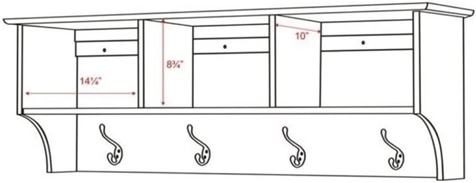 Prepac 48" Contemporary Wall Mounted Coat Rack, Coat Hooks Wall Mount with 3 Shelves, Ideal for Hallway or Entryway Storage Solution, 11.5"D x 48"W x 14.25"H, White