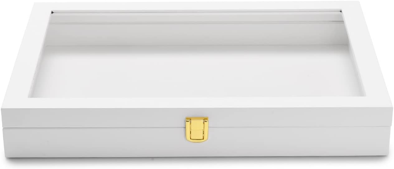 Oirlv White Jewelry Organizer Tray with Acrylic Lid Premium Leather Jewelry Box with Transparent Lid Drawer Insert Big Necklace Display Case(Flat Tray)
