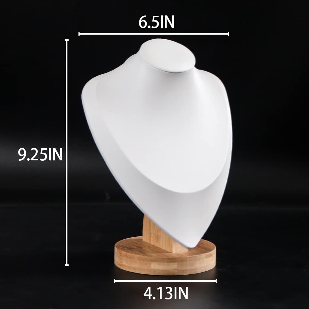 Coward PU Leather Necklace Display Stand Bamboo Chain Jewelry Holder Model Bust(white pu, 9.2")