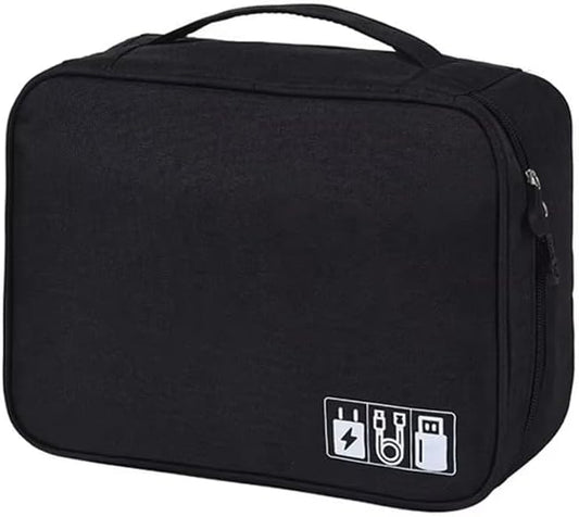 Travel Cable Organizer Bag for Electronics Accessories Portable Tech Carrying Large Storage Case for Charger, Cord, Power Bank, Hardware Waterproof (1PCS) (Black)