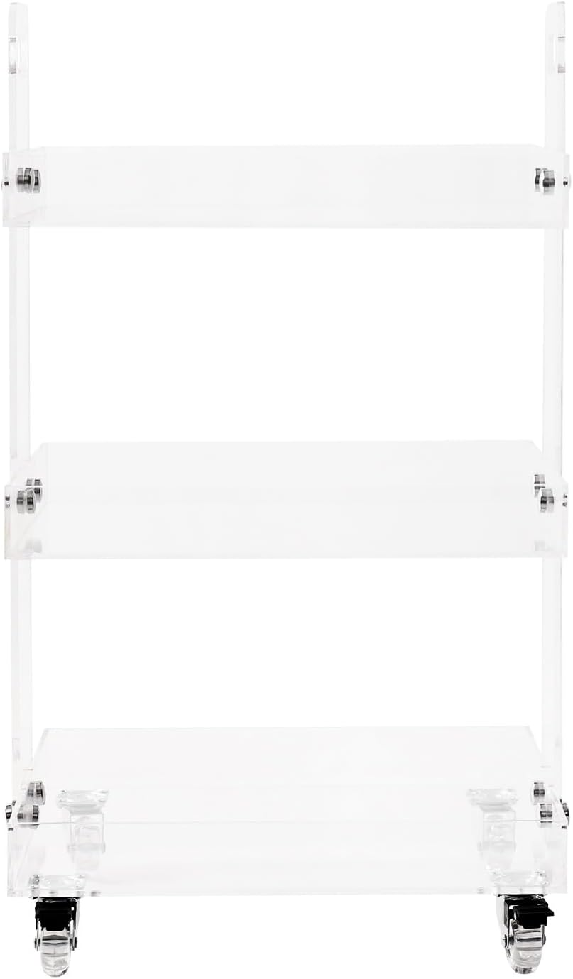 3-Tier Acrylic Utility Rolling Cart with 4 Lockable Wheels,for Storing Kitchenware, Toiletries,Snacks,Vegetables,Fruits,Cosmetics,Documents（16.38 * 13.39 * 27.56in）