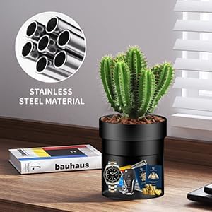 Sdstone 2pack Flower Pot Diversion Safe with Key Lock,Stainless Steel Secret Hidden Safe Lock Box,Disguised safe (Black) Plants Not Include