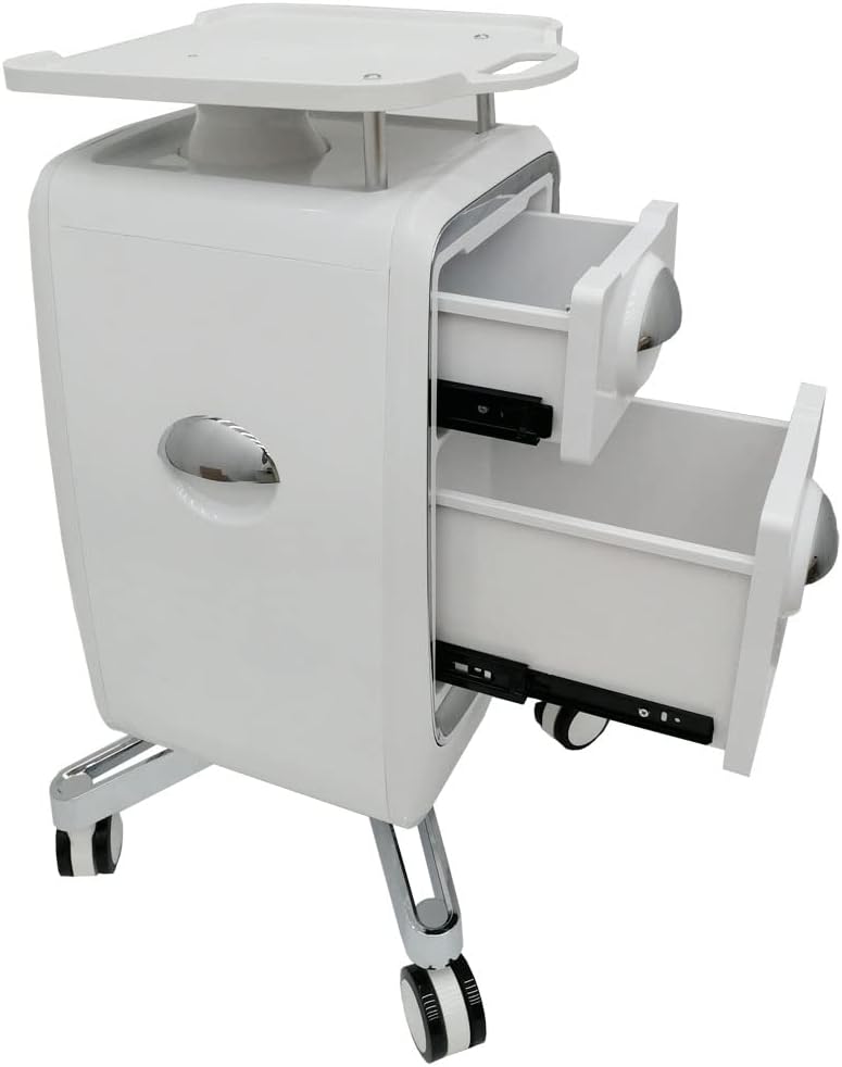 2 Drawers Mobile Trolley Cart for Ultrasound Imaging Scanner Beauty Storage Trolley Mobile Beauty Device Utility Cart ABS Material with Four Wheels for Hospital Home Office