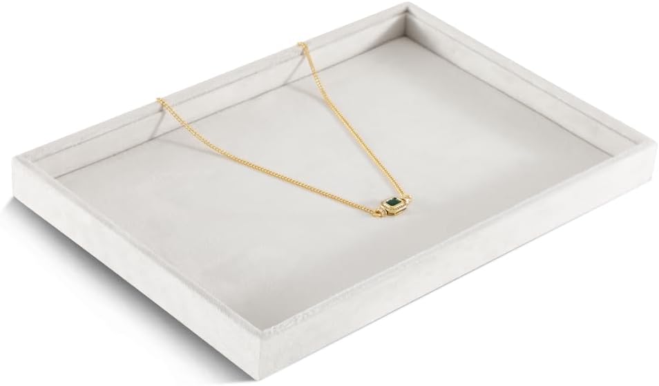 Velvet Stackable Jewelry Display Flat Tray For Ring Earring Necklace Bracelet, Bangle Pendant Storage Blank Plate, Shop Countertop Jewelry Dish Organizer (White)