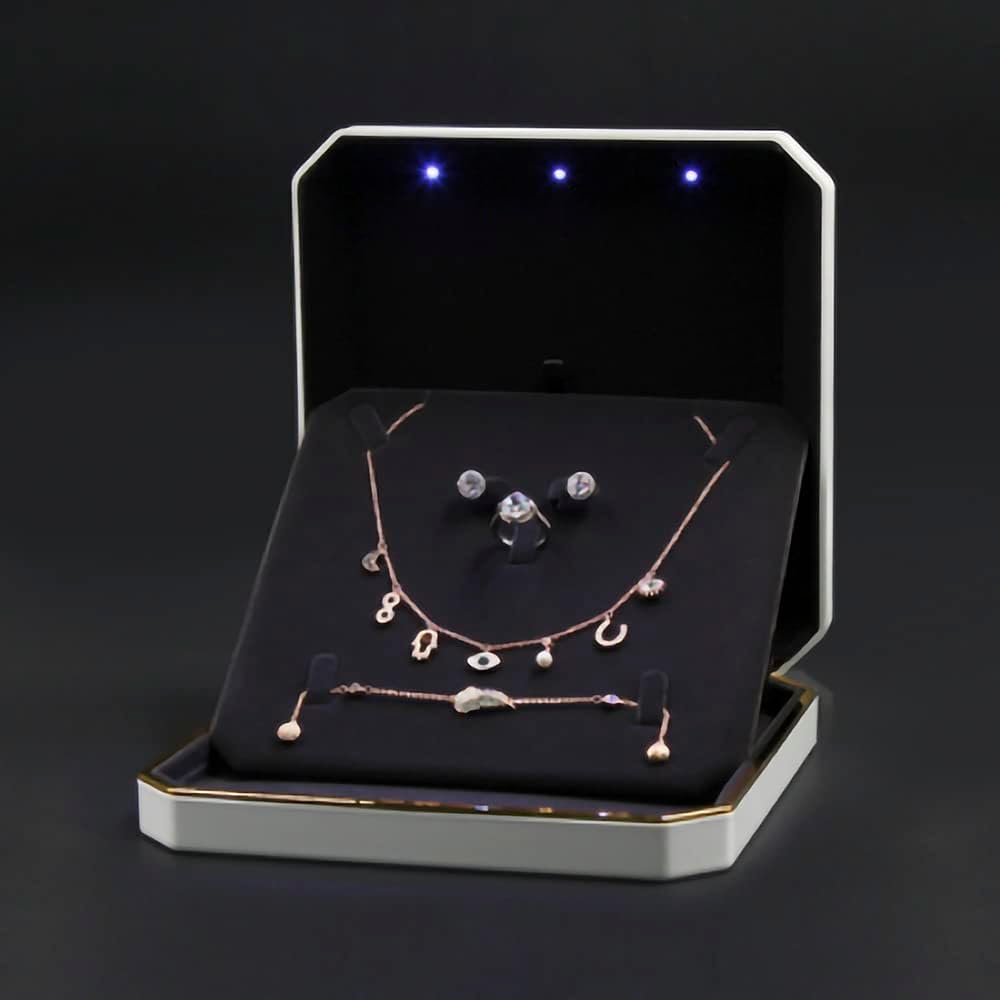 HSLFUAI Necklace Organizer with Led Light,Jewelry Box for Necklace, Necklace Box Gift,Jewelry Gift Box for Wedding, Birthday, Valentine' Day, Mother'S Day, Christmas(Gold)