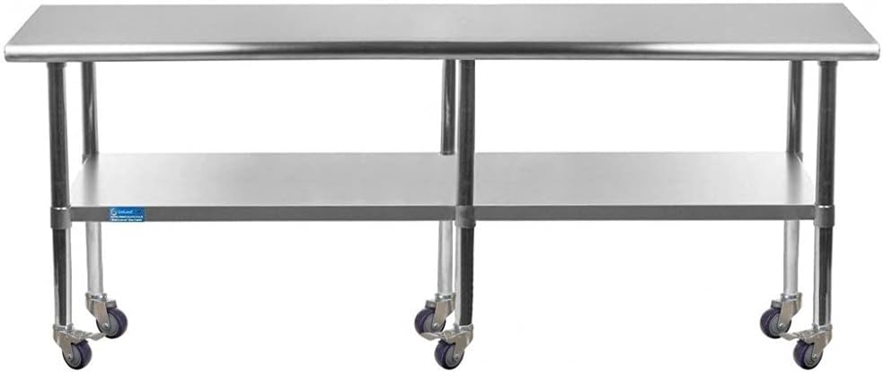 AmGood 84" Long x 30" Deep Stainless Steel Table with Casters