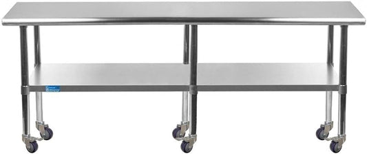 AmGood 84" Long x 24" Deep Stainless Steel Table with Casters