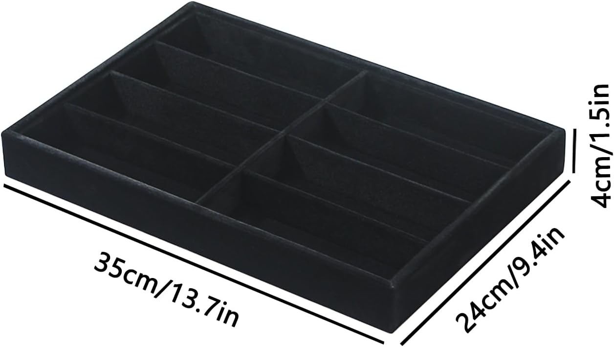 Coward Sunglass Organizer, Black Velvet Glasses Trays, Eyeglasses Watches Jewelry Display - Men Women (8 Grids)