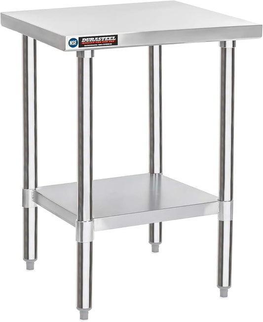 DuraSteel 30x18 Stainless Steel Work Table - NSF Commercial Prep Metal Table - Outdoor Pizza Oven Stand w/Under Shelf - Kitchen Island Laundry Utility Garage Microwave Stand Large Rolling Storage Cart