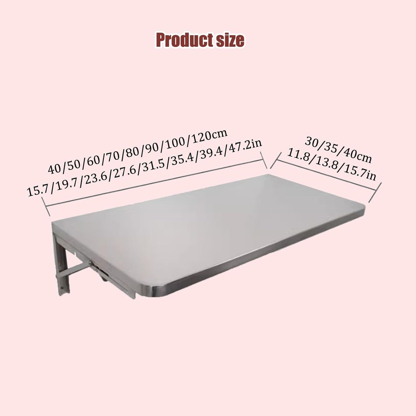 304 Stainless Steel Folding Wall Shelf Wall Mount Kitchen Storage Shelves Rounded Corners Food-Grade Folding Table Thickened Bracket for Laundry Room Garage Restaurant.(60x40cm/23.6x15.7in)