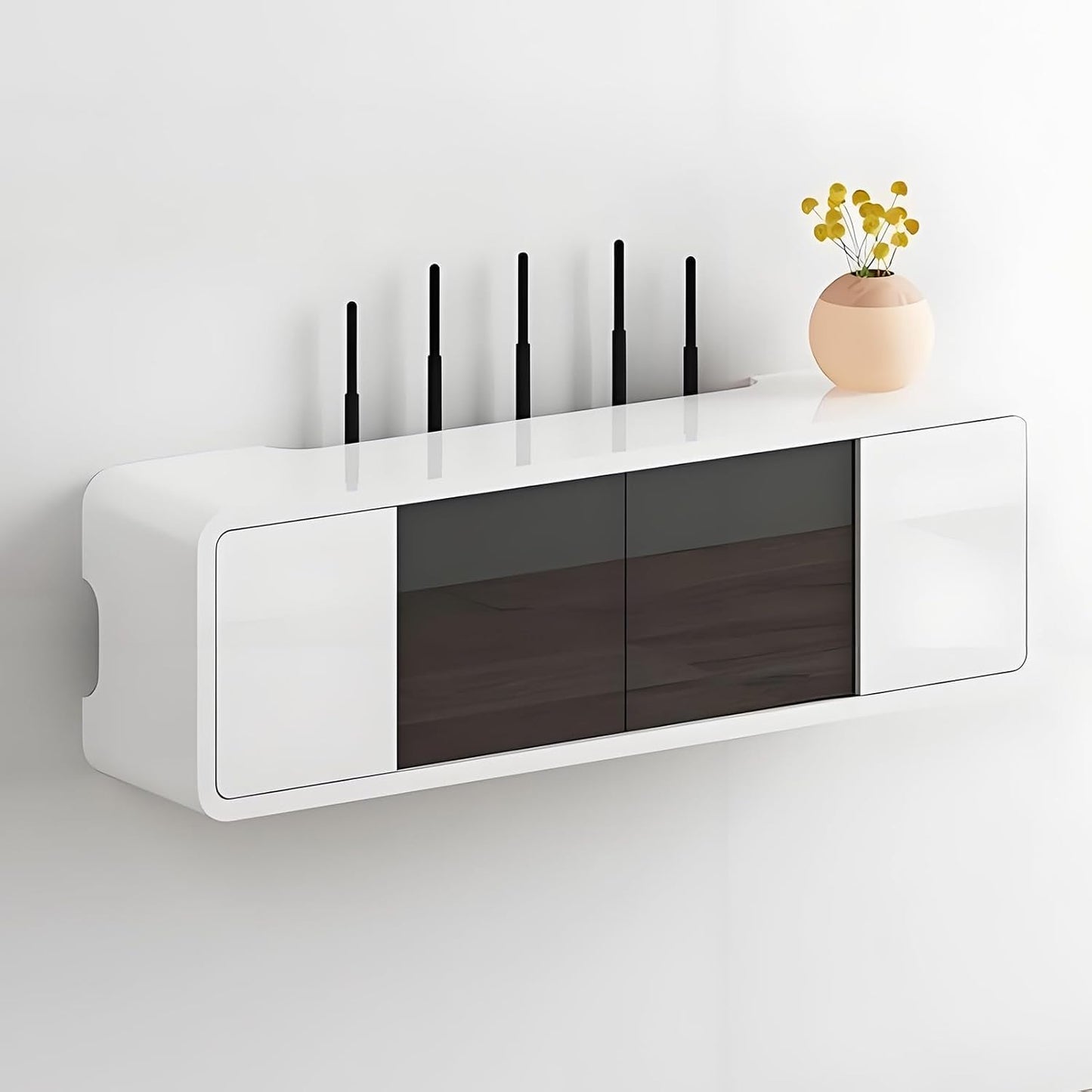 Wall Mounted WiFi Router Hidden Box Storage Cabinet, Router Shelf WiFi Box Hider with Glass Door, Great Heat Dissipation, for Bedroom Living Room, Office and Home(White,60CM/23.6IN)