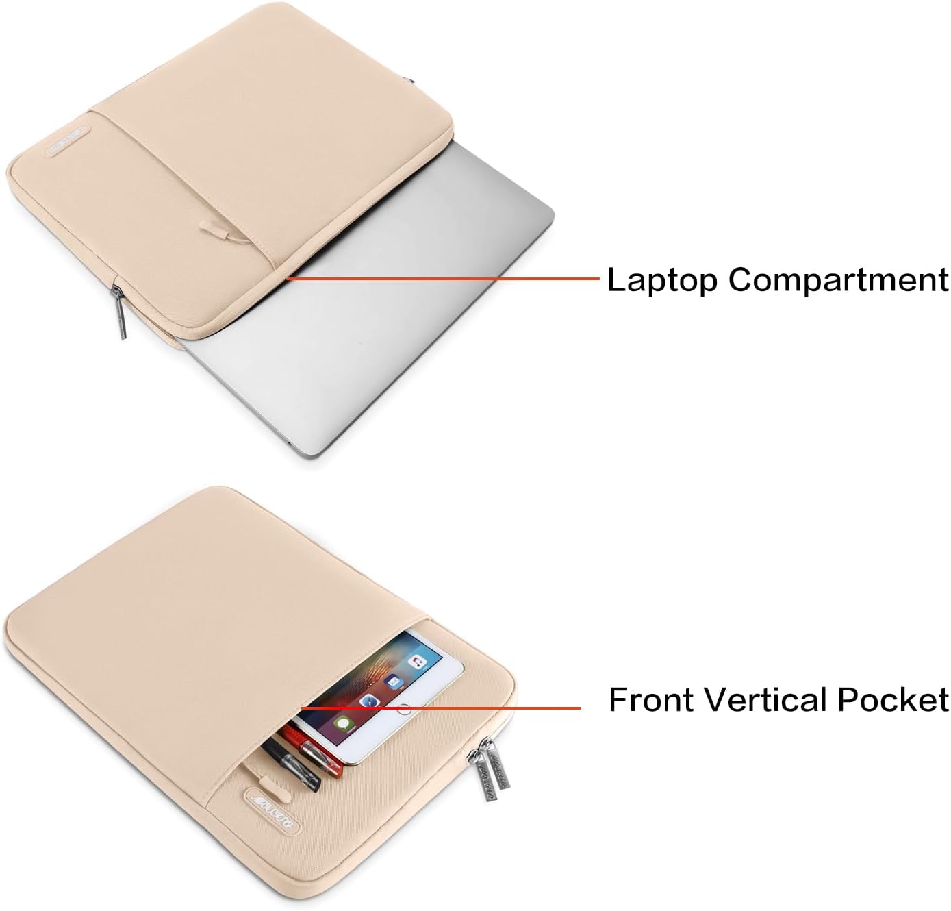 MOSISO Laptop Case 14 inch, 14 inch Laptop Sleeve Compatible with HP Lenovo Dell ASUS Acer, HP Stream, Dell Latitude, Lenovo IdeaPad, Polyester Vertical Computer Sleeve Bag with Pocket, Apricot