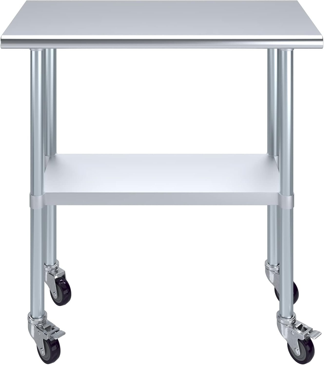 AmGood 18" x 36" Stainless Steel Work Table with Casters | Heavy Duty Metal Utility Table On Wheels | Kitchen Island Cart