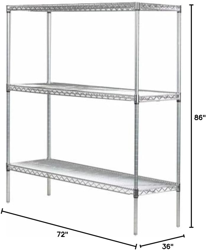Omega 36" Deep x 72" Wide x 86" High 3 Tier Chrome Starter Shelving Unit