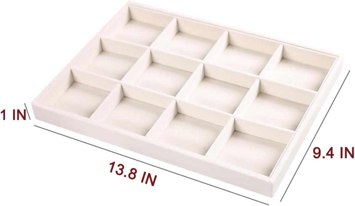 Coward 2PC Stackable 12 Grids Jewelry Organizer Tray Bracelet Display Stand for Selling Velvet Necklace Holder Earring Box Storage (12grid+12grid)