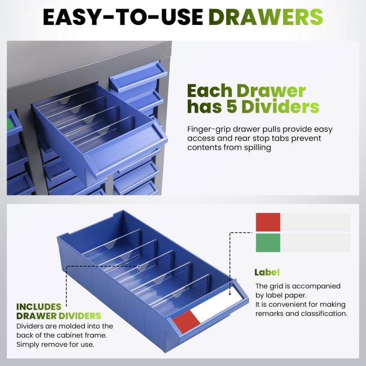 40-Drawer Bolt and Nut Organizer Bolt Bin Cabinet, Steel Part Cabinets Hardware Tool Storage Cabinet with Shelves and Label Stickers for Parts, Small Items and Toy Storage(21" L x 24.8" H)