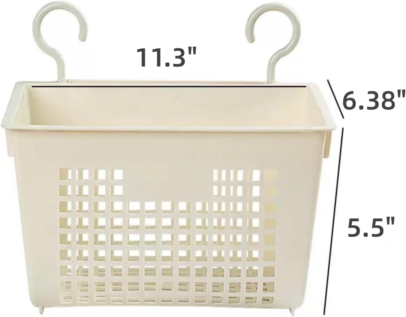 3PCS Plastic Hanging Baskets for Shower, Hanging Basket Organizer with Hooks, Rectangle 11.3Inches Small Hanging Storage Basket (Beige)