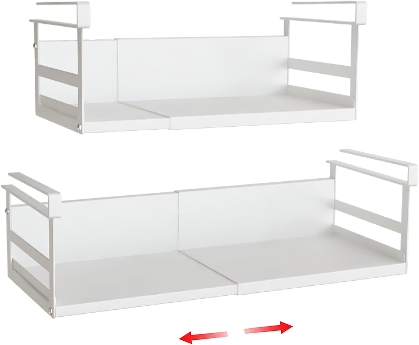 Expandable Under Cabinet Shelf Organizer with 0.94-Inch Thick Clips, Heavy Duty Extendable Under Shelf Storage Basket for Pantry or Laundry Room, White, 2 Pack, Interior: 4.13" H x 7.2" D