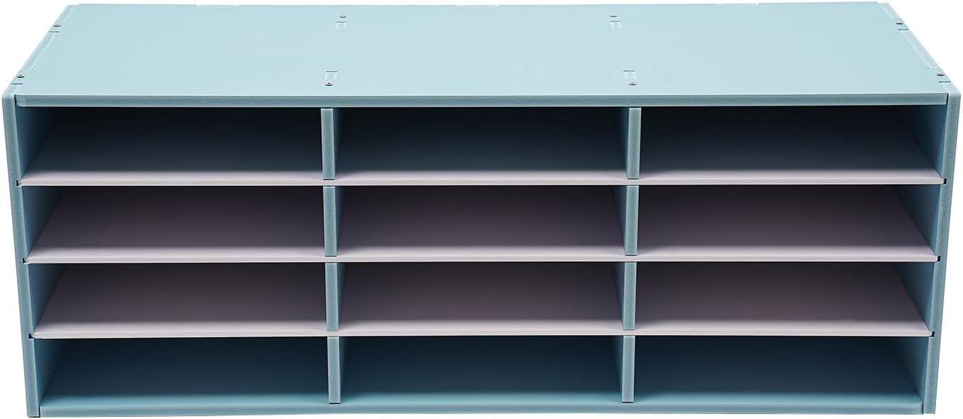Mail Sorter Organizer, 12 Compartments Mailbox for Classroom, Desktop File Organizer with Adjustable Shelves, for Office Home Classroom, PVC, Blue