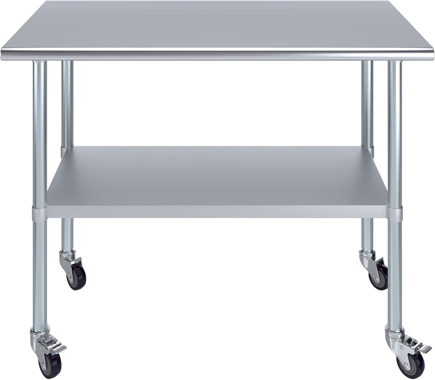 AmGood 48" Long x 24" Deep Stainless Steel Table with Casters