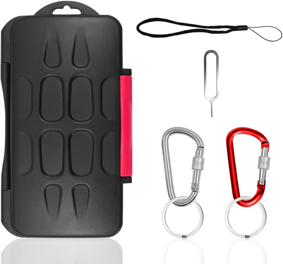 Set of 2, Memory Card Case with Carabiner and Card Removal Tool, findTop Water-Resistant Shockproof Carrying Case Protector Box 24 Slots for 12 Piece SDHC/SDXC Cards and 12 Micro SD Cards