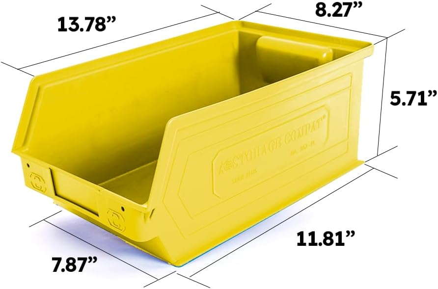 6-Pack Storage Bins, Wall Mount, Stackable & Freestanding, 12”x 8” x 6” Plastic Organizers, Utility Containers for Garage, Home, Workshop, Yellow