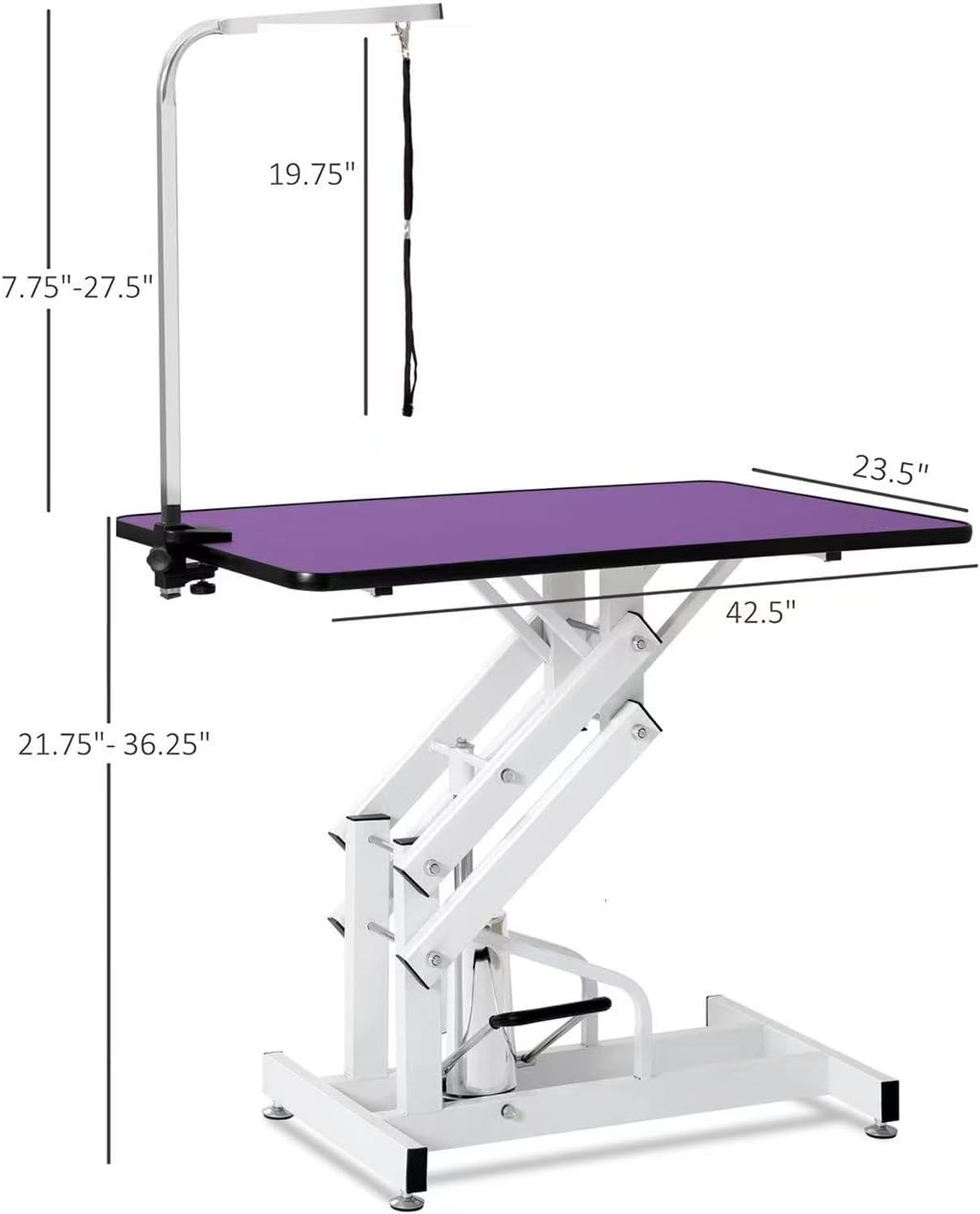 Hydraulic Dog Pet Grooming Table, 42 Inch Heavy Duty Z Lift Structure Professional Dog Grooming Table Suitable for Large Dogs at Home with Adjustable Arms, Clamps and 2 Grooming Noose, Purple