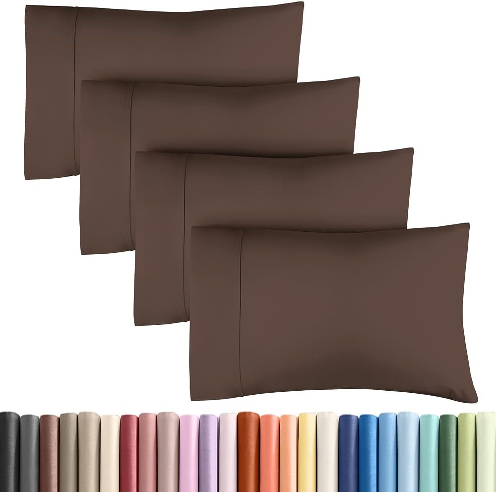 Standard Pillow Cases - 4 Pack - Super Soft Pillowcase Covers - Envelope Enclosure - Hotel Quality Pillow Protectors - Wrinkle Free, Shrink and Stain Resistant - Machine Washable - 20" x 26" (Brown)