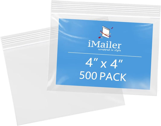iMailer - 4" x 4" 500 Pack- 2 Mil Resealable Zip Bags- Small Clear Plastic Bags for Storage, Organizing, Crafts, Snacks, Jewelry, Hardware