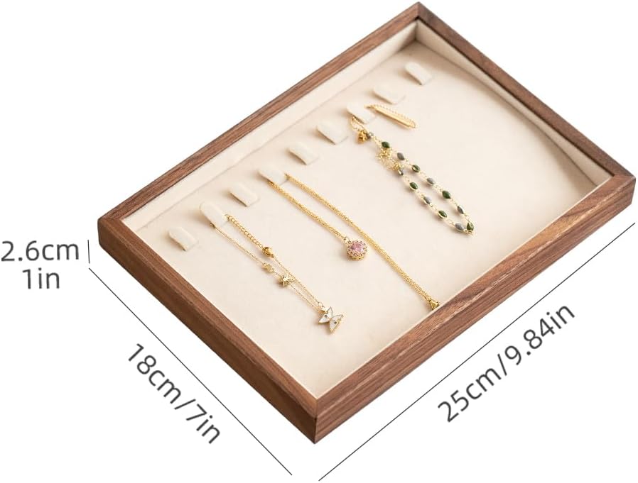 9 Grid Black Walnut Wood Jewelry Tray with Velvet Lining, Stackable Jewelry Organizer for Necklace, Bracelet & Pendant Storage, Premium Elegant Jewelry Drawer Organizer for Women