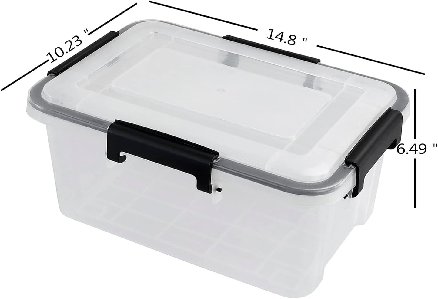 10 Liters Clear Storage Box with Latch Clips/Lid, Plastic Airtight Pet Food Containers Set of 6