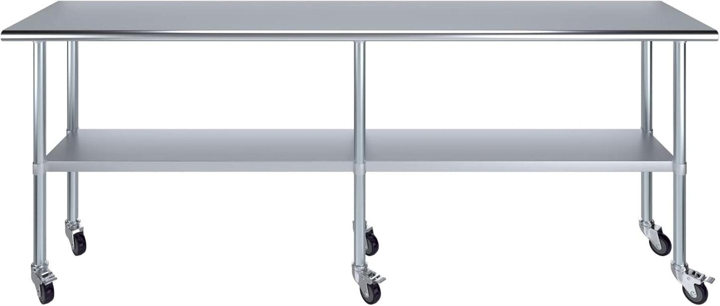 AmGood 96" Long x 18" Deep Stainless Steel Table with Casters