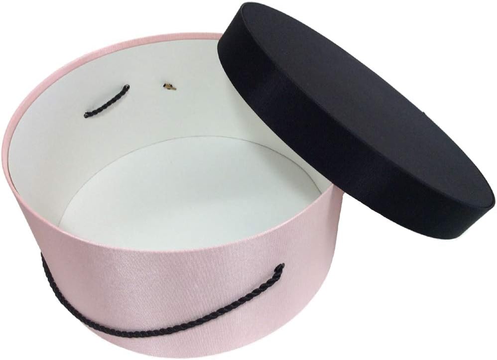 Sarah's Hat Boxes Classic Pink/Black Hat Box – 8.75" x 4.5" (Dia. x Ht.) Handmade in USA – Odorless Non-Toxic Adhesive, Cording Handle – Premium Storage for Hats & Accessories