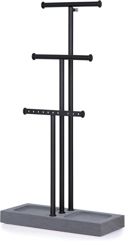 Love-KANKEI Jewelry Organizer Stand Metal & Wood Base and Large Storage Necklaces Bracelets Earrings Holder Organizer Gift Black and Weathered Grey