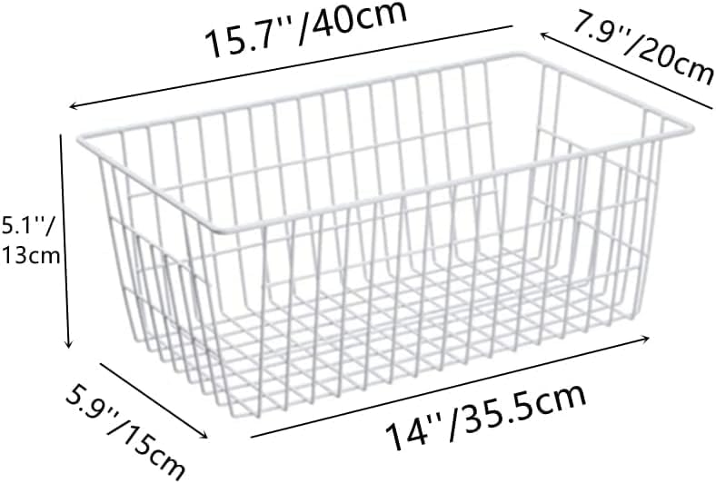 Wire Storage Basket Freezer Organizer Bins Food Storage Metal Baskets with Handles Pantry Organizer for Kitchen Freezer Cabinets Closet Bedroom Bathroom,Set of 4,White