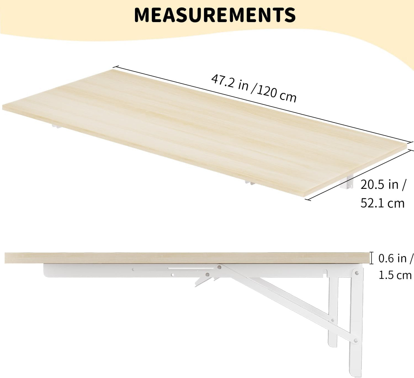 GOYLSER Wall Mounted Folding Kitchen Table Desk for Small Spaces Saving, Natural Wood Fold Down Laundry Wall Table, Wall Folding Portable Workbench Worktable, 47" x 20.5"