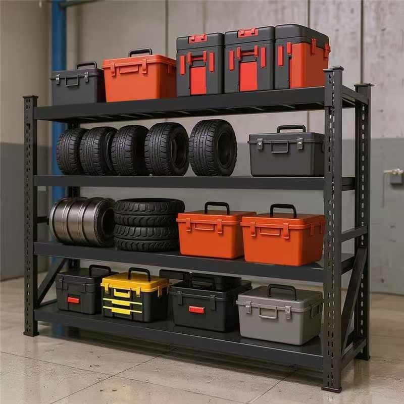 59" W Garage Shelving, Heavy Duty 4 Tier Metal Storage Shelves, Adjustable Industrial Shelving Unit for Garage, Warehouse, Workshop
