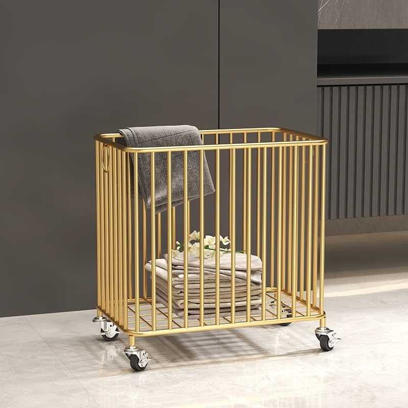 Easyars Rolling Laundry Hamper with Wheels,Large-size Metal Laundry Basket Cart,Clothes or Linen Storage Organize Hamper Bin for Living Room,Bathroom,Closet or Children Bedroom,Gold