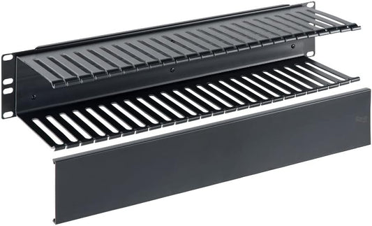 ICC 2U Finger Duct Cable Manager Panel with Cover, Plastic with Metal Back Frame, 5" Depth, Horizontal Cable Management, Rackmount for 19” Network Racks, Black, Single Pack