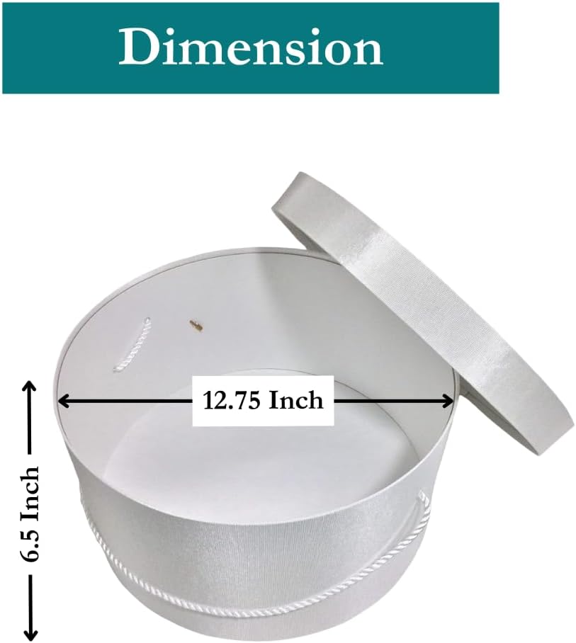 Sarah's Hat Boxes Classic White Hat Box – 12.75" x 6.5" (Dia. x Ht.) Handmade in USA – Odorless Non-Toxic Adhesive, Cording Handle – Premium Storage for Hats & Accessories