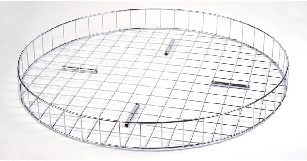 Econoco Folding Round Garment Rack, Adjustable Height Retail Display, Chrome Finish (36" Rack with Grid Top Basket)