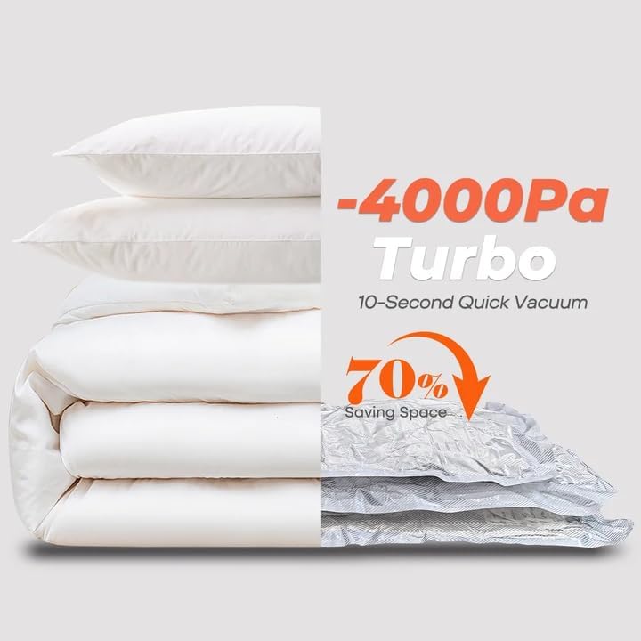 Vacuum Seal Bags for Clothing, 8 Pack 39" Vacuum Storage Bags with Rechargeable Cordless Pump Compression Packing for Clothes Blankets Space Saver for Queen-Size Duvets Comforters Pillows