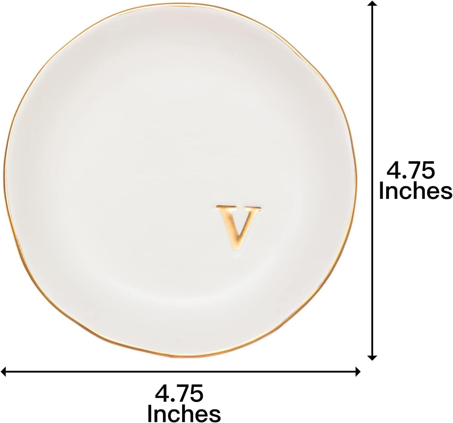 COLLECTIVE HOME - Ceramic Jewelry Tray, Decorative Trinket Dish for Rings Earrings Necklaces Bracelet Watch Keys, Birthday Mother's Day Christmas Gift for Women, 4.75", White Surface (V)