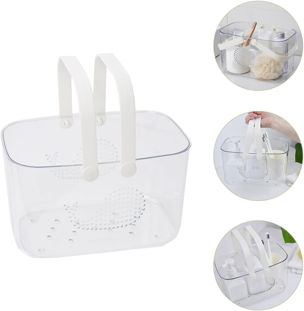 Ergonomic Handle Plastic Storage Basket Bathroom Organizer with Drainage Design Large Capacity Portable Caddy for Household Toiletries and Cleaning Supplies